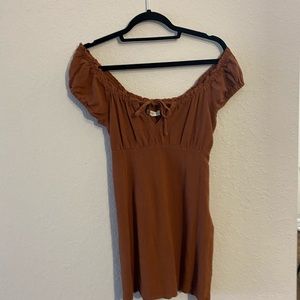 Off the shoulder dress.